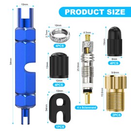 Flintronic 18 Pieces Presta Valve Core Set, Bicycle Valve Adapter Set, Bicycle Valve Insert, Valve Bolt/Valve Key/Valve Protection Caps, for Bikes and Mountain Bikes