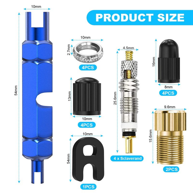 Flintronic 18 Pieces Presta Valve Core Set, Bicycle Valve Adapter