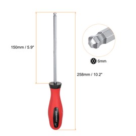 sourcing map Ball Head Hex Screwdriver 6mm x 150mm Magnetic Ball End Hexagonal Precision Screw Driver Hex Design Wrench