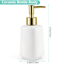 Natheeph Dish Soap Dispenser, Hand Soap Dispenser Ceramic Bottle, Refillable Liquid Great for Kitchen Dish Soap, Hand Soap, Essential Oil & Lotion (Bright White)
