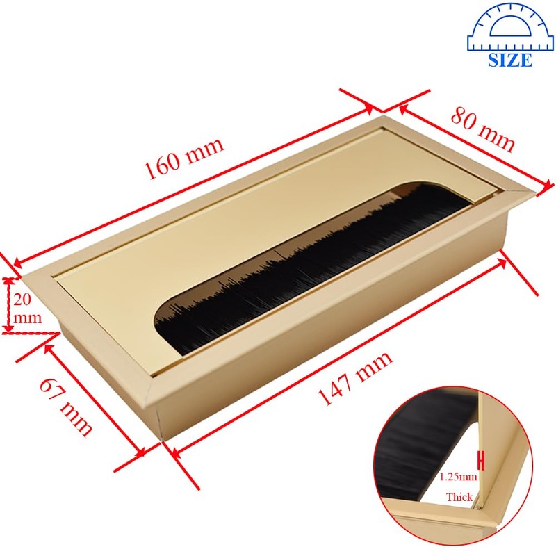 HAHIYO Gold Aluminum Alloy Desk Grommet,80x160mm Premium Cable Organizer with
