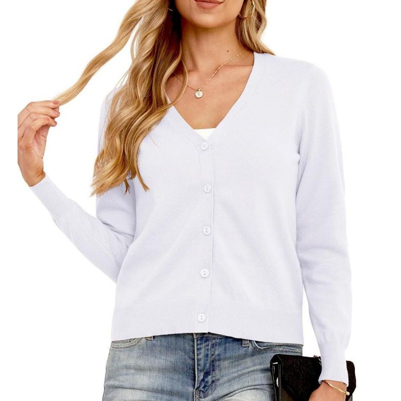 GRECERELLE Women's Cardigan Elegant Lightweight V-Neck Long Sleeve Button Down