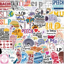 56Pcs SLP Stickers Pack, Speech Language Pathologist Aesthetic Vinyl Waterproof Stickers for Water Bottle,Skateboard,Laptop,Phone,Scrapbooking Decals Gifts for Kids Teens Adults（SLP