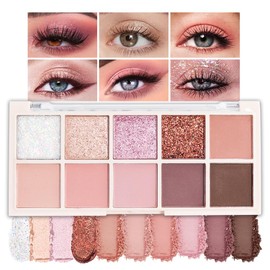 FeiCuiYun 10 Colors Eyeshadow Palette,Matte&Glitter&Shimmer Eyeshadow Makeup,Naturing-Looking,High Pigment Waterproof Eye Shadow Palette Makeup, 100% Cruelty-free (08#Shimmer Pink)
