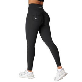 YEOREO CoreFlex Workout Scrunch Leggings for Women Cargo Pockets High Waisted Gym Leggings Yoga Pants Black M