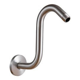 OFFO Shower Head Extension Arm 8 in, Brushed Nickel S Shaped Shower Arm with Flange High Rise Goose Neck Shower Extension