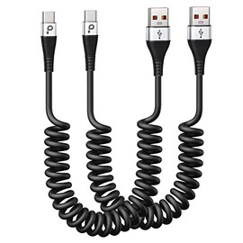Cable USB C de carga rápida, paquete de 2 cables de carga USB A a tipo C en espiral de 3 pies para automóvil, cable de carga USB-C compatible con iPho