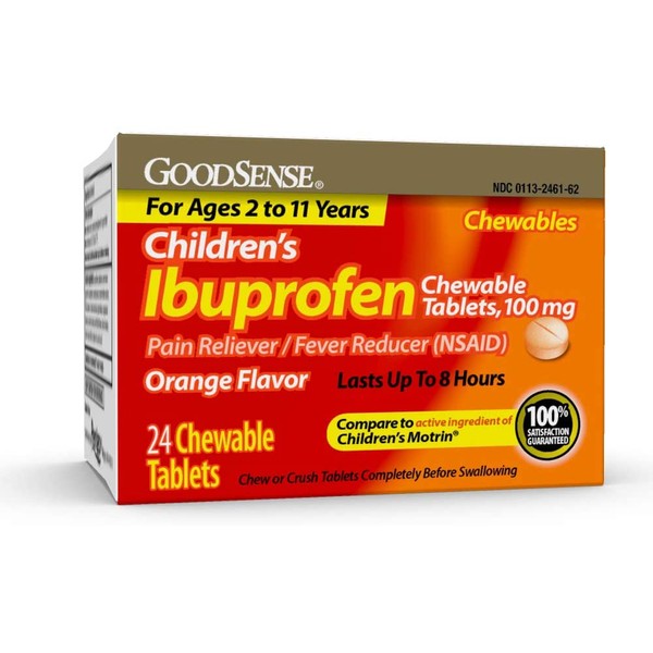 GoodSense Children's Ibuprofen Chewable Tablets, 100 mg, Orange Flavor, Pain Reliever and Fever Reducer, 24 Count