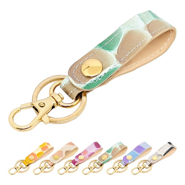 leo&aoi Key Ring, Genuine Leather, Stained Glass, Snap Button, Belt