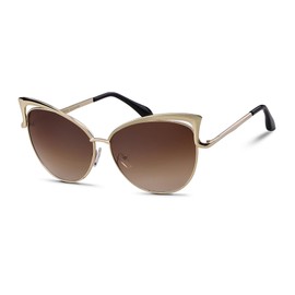 DQbhzh Oversized Cat Eye Sunglasses for Women Men Trendy Retro Large Cateye Luxottica Sunglasses Metal Frame High End Fashion Unique Cute Cool Sun Glasses UV400 Shades Gold Light Brown Mirrored Lens
