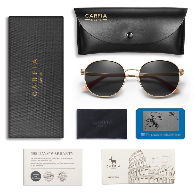 Carfia polarised Ladies Sunglasses, UV400 Retro Round Glasses, for Leisure