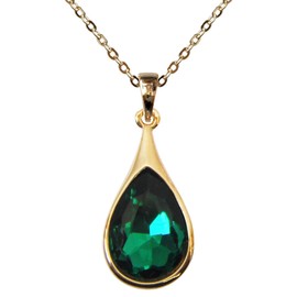 Navachi 18k Gold Plated Crystal Pear-Shaped Zirconia Pendant Necklace 16"+2", Cubic Zirconia