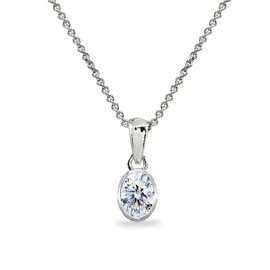 Sterling Silver Oval Bezel-Set Pendant Necklace & Dangle Leverback Earrings Set Made with Cubic AAA Zirconia, Metal, Cubic Zirconia,