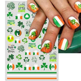 IDDFEVE St. Patrick's Day Nail Art Stickers, Irish Shamrock Leprechaun Hat 3D Self-Adhesive Nail Decals Lucky Clover Design (5 Sheets)