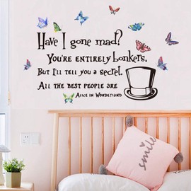 Have I Gone Mad Wall Sticker, Quote Bible Sign Saying Butterfly Art Vinyl Wall Decal, LINYAPRY Inspirational Lettering Home Decor for Bedroom Living Room Office (Butterfly3)