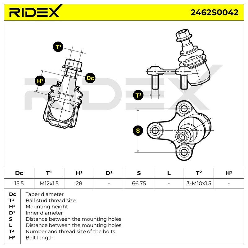 RIDEX Ball Joint 2462S0042 Lower Front Right Golf V Hatchback