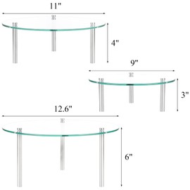 Hacaroa 3 Pcs Tempered Glass Cupcake Stands, 9,11,12.6 Inch Round Food Display Stand Clear Retail Risers for Cakes, Desserts, Pastries, Appetizers