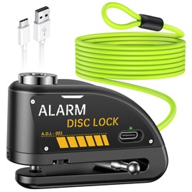 Onvian ONVIAN Rechargeable Motorcycle Lock with 120db Alarm and 6FT Steel Reminder Cable, for 7mm Pin Motorcycles Bicycles Ebike Scooter Moped (Black)