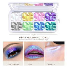 Lilbitty 1 x 8 Colours Glitter Eyeshadow Palette, Shimmering Makeup for Eyes, Holographic Eye Make-Up, Waterproof Long-Lasting Shine, Eye Makeup for Party and Everyday Use