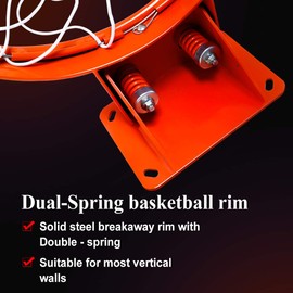 ProSlam Heavy Duty Wall Mounted Basketball Rim, 18 inch Professional Single-Spring Hanging Basketball Goal Fits Indoor and Outdoor Wall