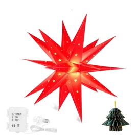YPGFDZYDHH 18" 3D Moravian Star Tree Topper - LED 3D Christmas Tree Topper Lamp with Timer Function, Moravian Lighted Star Used to Decorate Christmas Trees, Courtyards, Porch-Star Cutout(Red)