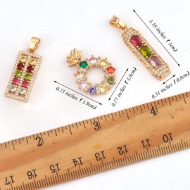 COGCHARGER 4 Pieces Brass Cubic Zirconia Charm Pendants, Brass CZ Charm, Mixed Shape, Fan Rectangle Pendants for Jewellery, Necklace, Earrings, Crafts