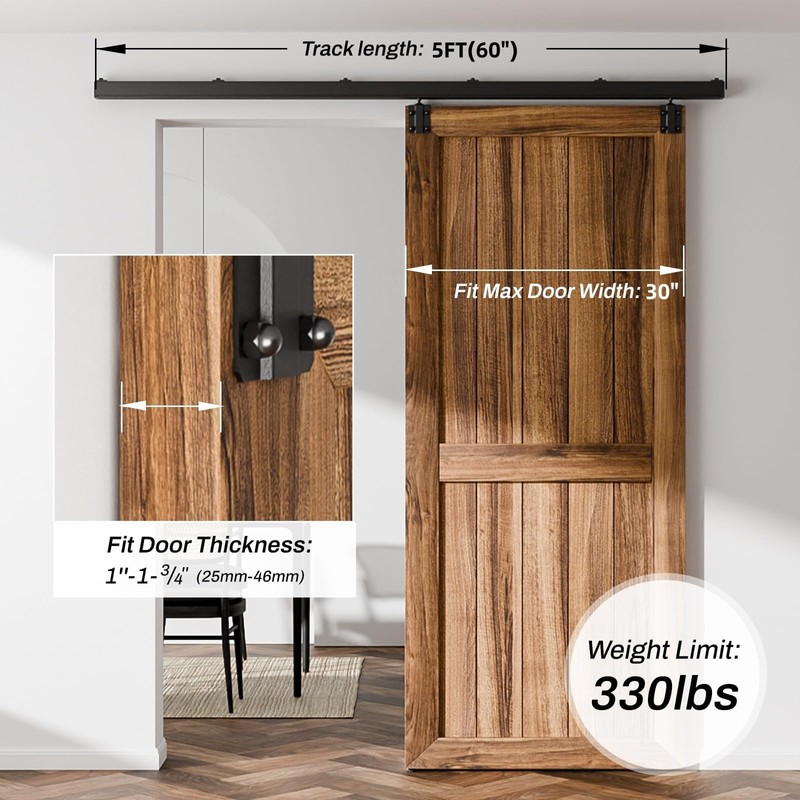 5FT Box Rail Sliding Barn Door Hardware,Wall Mount Track Kit,Heavy