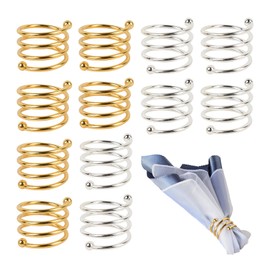 HAIOPS Metal Spiral Napkin Rings, 12pcs Napkin Holders for Family Gathering, Wedding Tablescape, Party Dinner, Gold + Silver