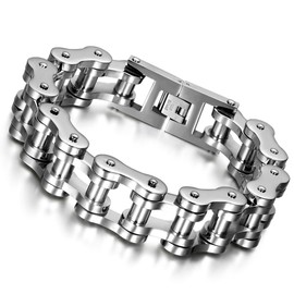 Cupimatch Mens Heavy Gothic 18MM Wide Biker Stainless Steel Motorcycle Chain Bracelet 9.1" (Silver)