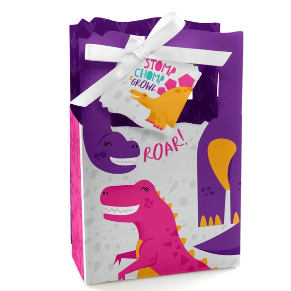 Roar Dinosaur Girl - Dino Mite T-Rex Baby Shower or Birthday Party Favor Boxes - Set of 12