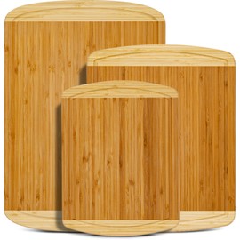 Organic Bamboo Cutting Board Set of 3 with Lifetime Replacements - Wood Cutting Board Set with Juice Groove - Wooden Chopping board Set for Kitchen, Meat and Cheese - Wooden Cutting Boards for Kitchen