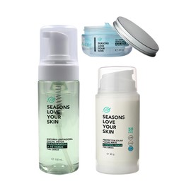 Seasons love your skin kit rutina facial ligera anti brillo espuma limpiadora + gel hidratante + protector solar mate