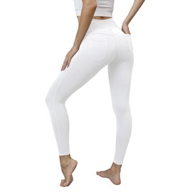 VOOVEEYA Jeggings for Women High Waist, Leggings with Pockets Tummy Control Plus Size Stretchy Jeans Leggings 7/8 (White-L)