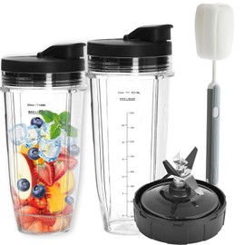 Blender Cups Replacement compatible with Nutri Ninja Blenders, 32+24oz Ninja Blender Cups with 2*To-Go Lids and 7 Fins Extractor Blade for Auto iQ BL481 BL490 BL640 BL450 BL482 BL642 BN401 BN751 BN801
