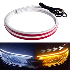 GZRUICA LED Headlight Strip Tube Light, 27.5 Inch Waterproof Sequential Flowing Turn Signal Lamp, DRL LED Strip Car Daytime Running Light Universal for Most Cars, White/Amber Switchable (70CM, 2PCS)