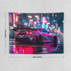 ANMOGID Tapestry Wall Hanging Aesthetic Decoration For Bedroom Living Room Wall Art Tapestries Car R35 Jdm Neon City Night Scene 30"x40"