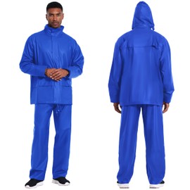 NAVIS MARINE Rain Suit PRO Workwear for Men-Waterproof Jacket&Pants Set Foul Weather Gear(Royal Blue, Medium)