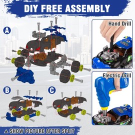 KaeKid 3 in 1 Car Toys for Kids 3-5 6-8, Take Apart Racing Car with Electric Drill Tool Light&Sounds, Construction Set STEM Building Learning Game for 3 4 5 6 Year Old Boys and Girls Gifts