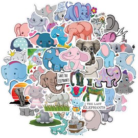EWEISHEIT 50PCS Elephant Stickers, Vinyl Waterproof, for Laptop Skateboard Luggage, Water Bottles, Car Bumper, DIY Party Gift Set