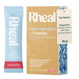 Rheal Hydration + Creatine Sachets, 7 Day Trial Pack, Ready to Mix, Sugar Free Electrolytes & Vitamins, Daily Hydration, Energy, Focus, Performance & Recovery – Raspberry