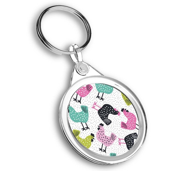 Destination Vinyl ltd 1 x Round Photo Keyring Colourful Chickens