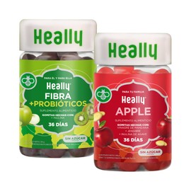Pack Probióticos + Fibra y Vinagre de Manzana HEALLY | Inulina, Lactobacilos, Jengibre, Sabor Manzana, Kiwi y Cítricos, Salud Intestinal, Sin Azúcar, 