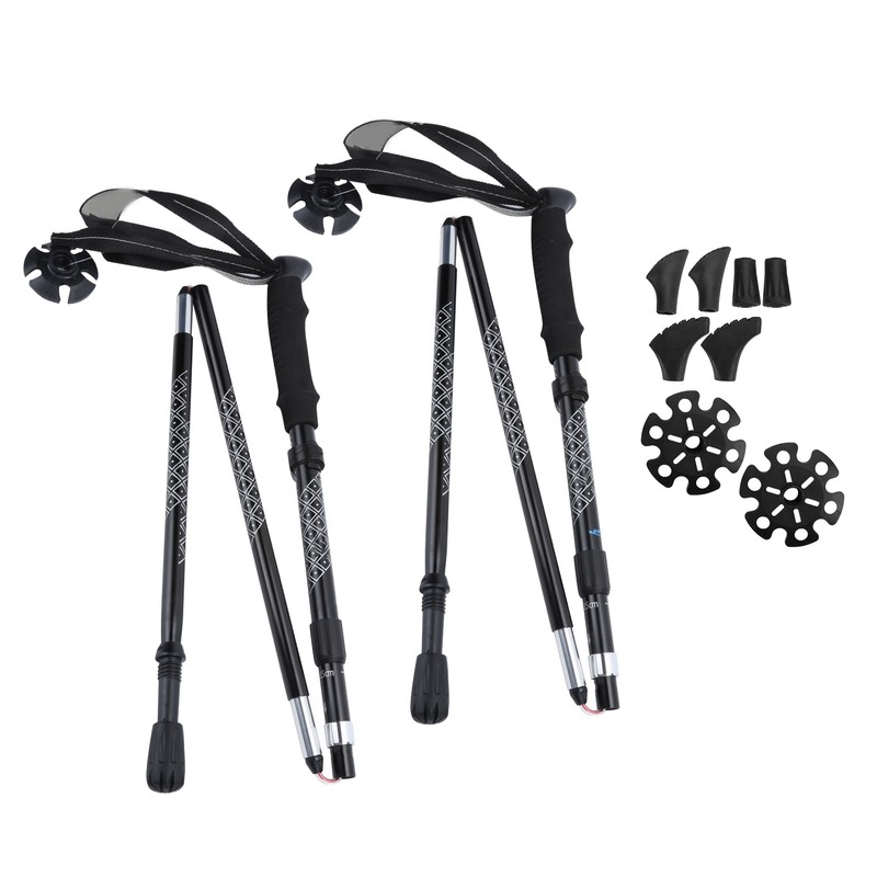 1Pair 5Sections Folding Damping Alpenstock Inner Lock Telescopic Hiking Walking