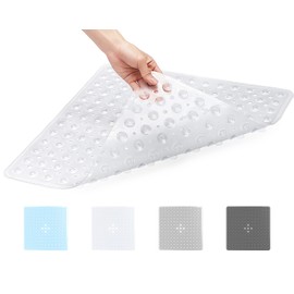 ADOV Shower Mat, Non Slip Square Bath Mat Antibacterial Rubber 53 x 53cm/ 21 x 21inch, Anti Mould Machine Washable Safety Bathroom Mat with Anti-Slip Suction Cups Griping, Drain Holes – Transparent
