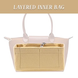 GWAWG Bag Insert Organizer,Organizer for Longchamp,Multi-Pocket Bag Insert Organizer With Zipper,purse accessories,folding Tote Bag organizer insert for Longchamp Mini Tote Bag Organizer