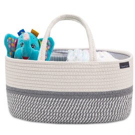 YeaYee Baby Nappy Caddy Organiser, Multifunctional Storage Box for Nappies, with Interchangeable Compartments, 100% Cotton Linen, Portable Storage Basket for Nappies, Baby Shower Gift