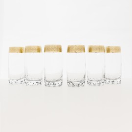 Joseph Sedgh Collection Greek Key Highball Glasses Set of 6-13 oz Tall Glasses. Ideal for Water, Mojitos, Mixed Drinks, Dishwasher Safe Premium European Grade Glassware
