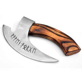 Handmade 11” Pizza Cutter, 10” Cutting Blade with Carbon Steel, Leather Sheath, Special Design, Viking Style Pizza Cutter Design. Multi-Purpose Cutter… (Textured Wood Handle)