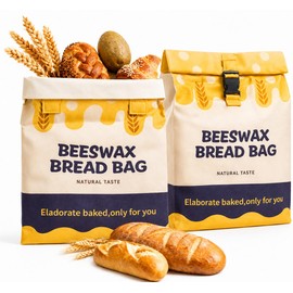 UWILLION Beeswax Bread Bags 2 Pack for Sourdough Loaves, Extra Large Reusable Linen Bread Storage Bag with Buckle Closure, Plastic-Free Food-Safe Bread Keeper for Homemade Artisan Bread