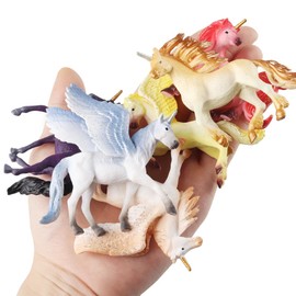 Doyomtoy Six Unicorn Toy Figure Rainbow Unicorn, Mythical Pegasus Unicorn Model Magic Energy Creature Solid Coloured Unicorn